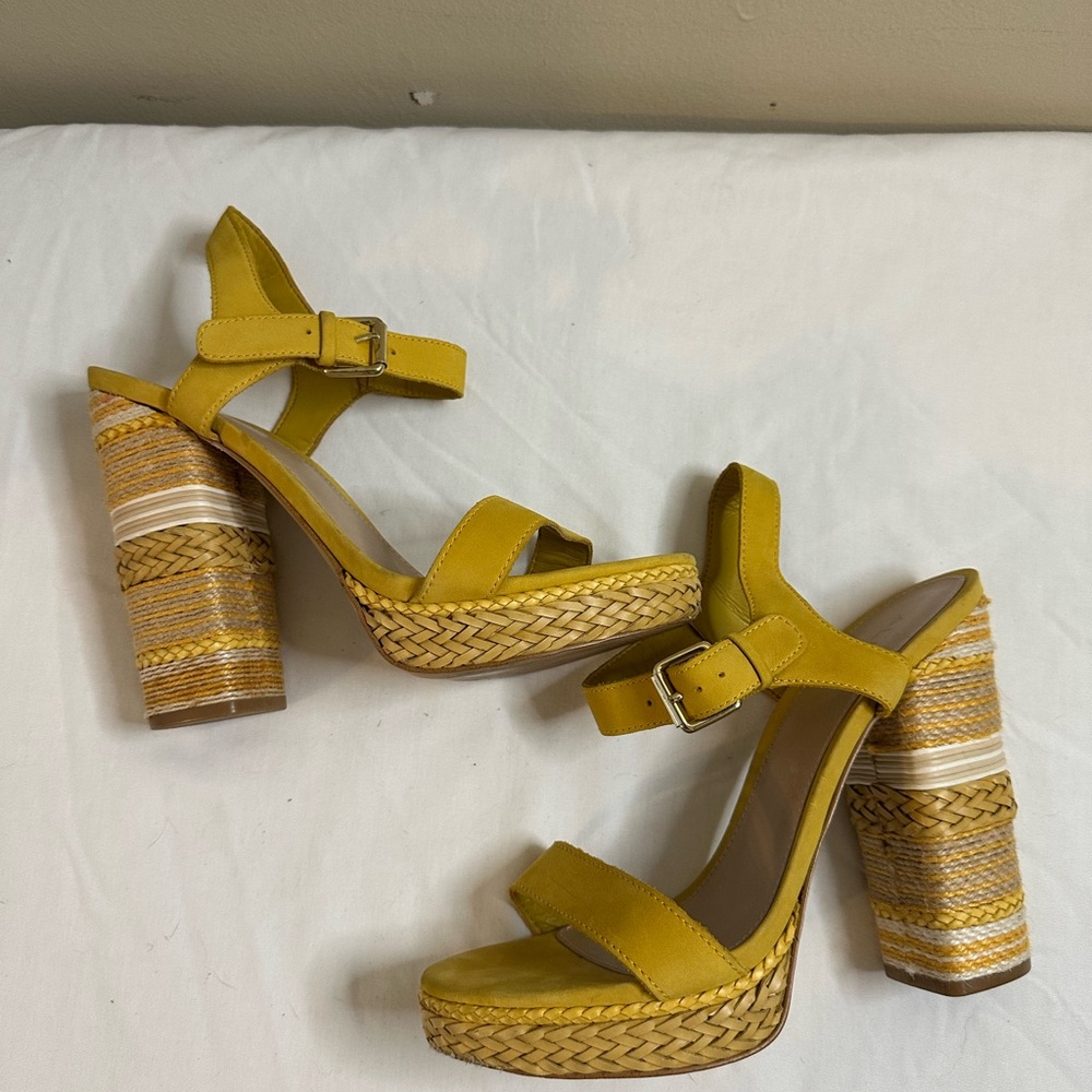 Aldo Yellow Platform Sandals with Woven Heel